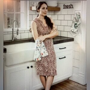 Anthropologie HD in Paris Picotage Sheath Dress in maroon and white